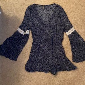 Blue and white floral romper